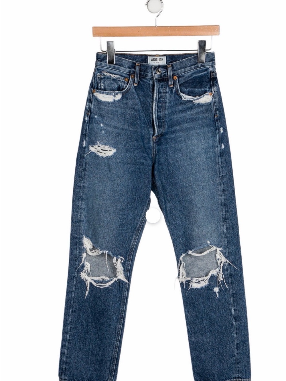 Agolde Distressed High-Rise Straight Jeans in Blue 23